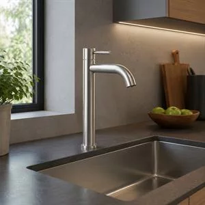 Torneira Lavatório Inox Alta Cachimbo Escovada 1023-0002 