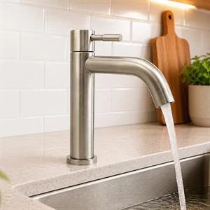 Torneira Lavatório Inox Baixa Cachimbo Escovada 1023-0003 